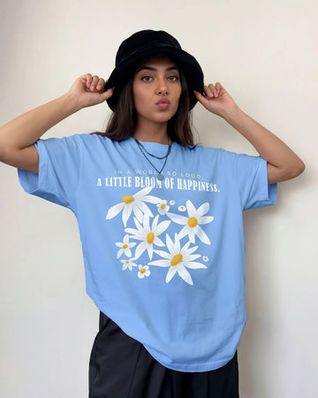 BLOOM OF HAPPINESS WOMEN OVERSIZED GRAPHIC T-SHIRT