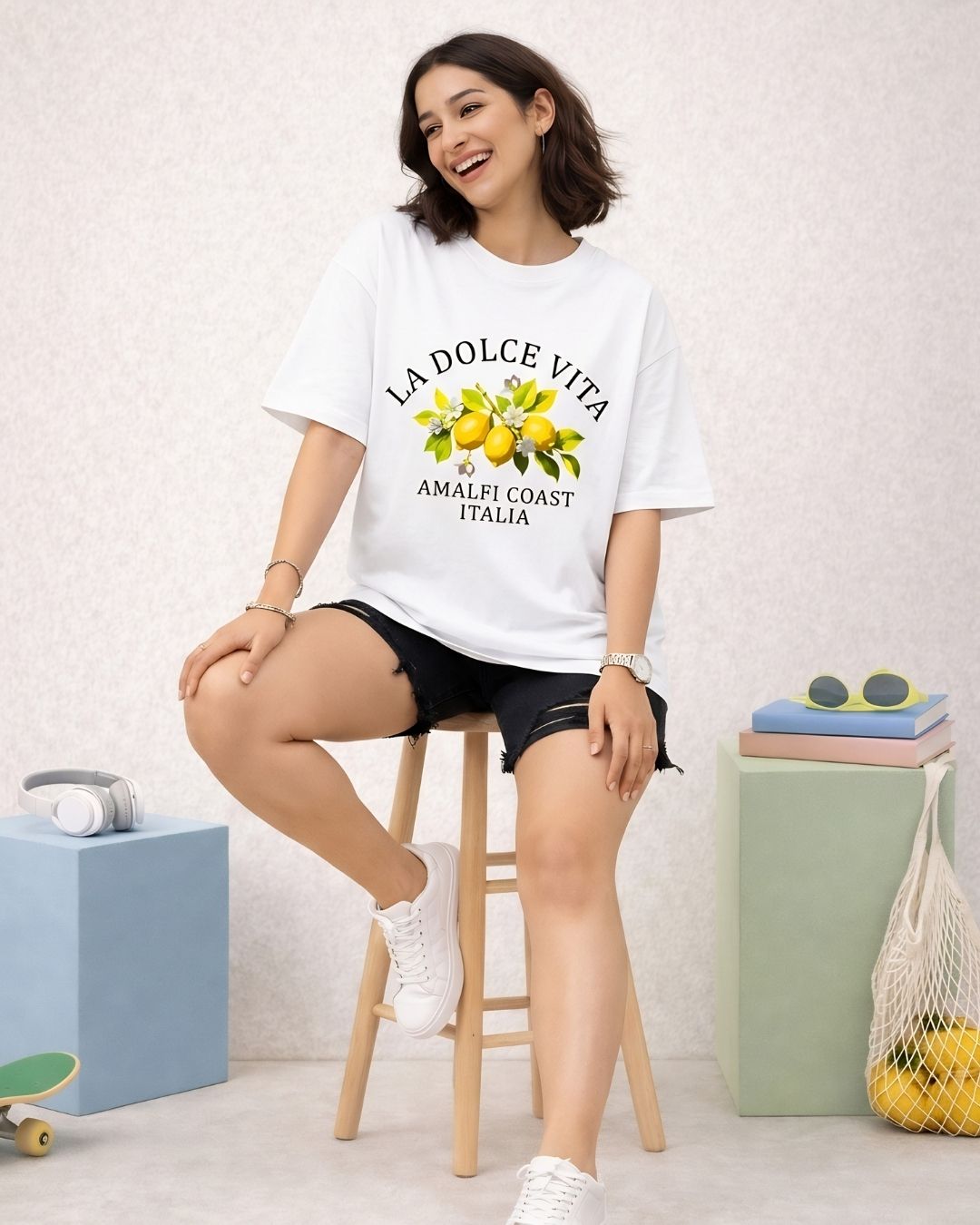 AMALFI COAST ITALIA WOMEN OVERSIZED GRAPHIC T-SHIRT