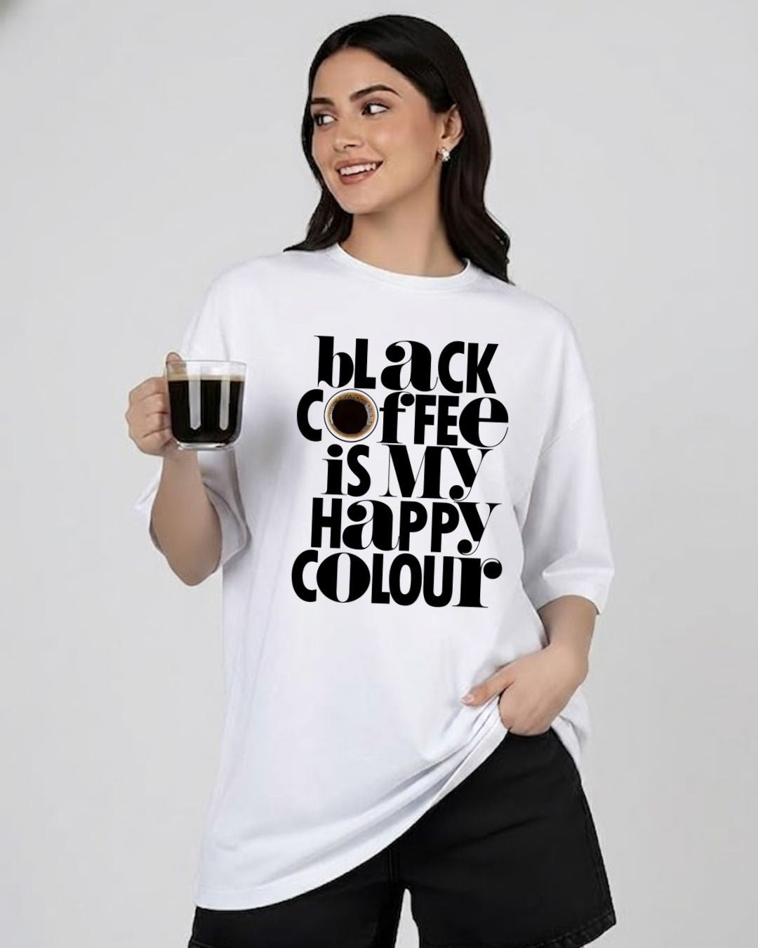 BLACK COFFEE WOMEN OVERSIZED GRAPHIC T-SHIRT