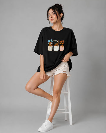 BLOOM BUDDIES WOMEN OVERSIZED GRAPHIC T-SHIRT