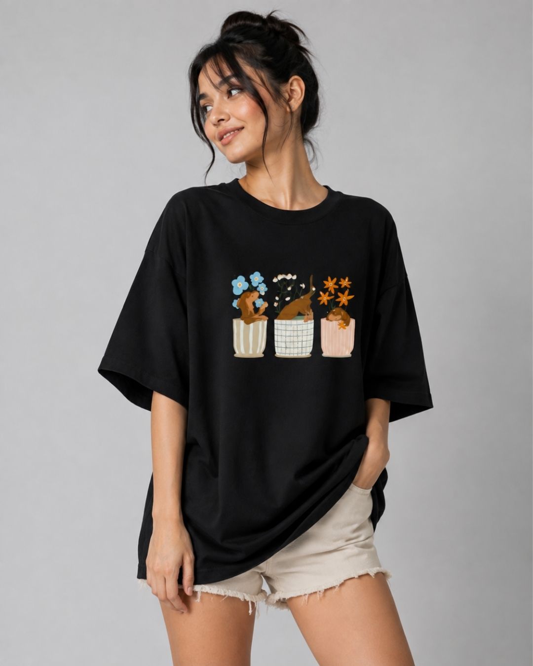BLOOM BUDDIES WOMEN OVERSIZED GRAPHIC T-SHIRT
