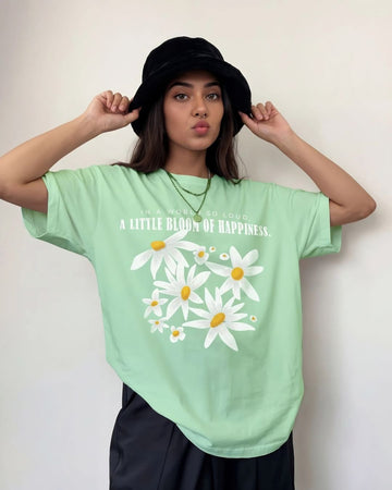 BLOOM OF HAPPINESS WOMEN OVERSIZED GRAPHIC T-SHIRT