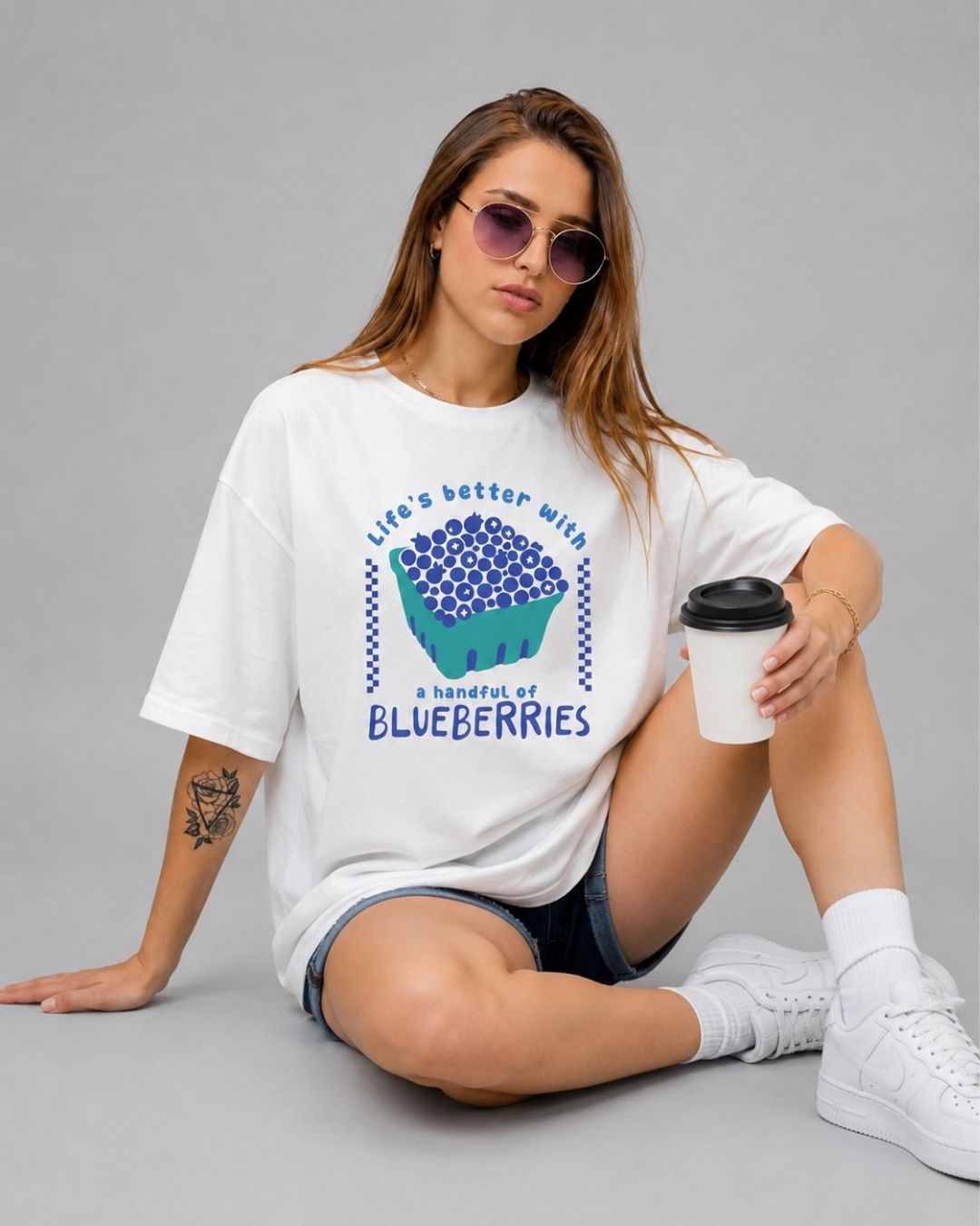 BLUEBERRIES WOMEN OVERSIZED GRAPHIC T-SHIRT