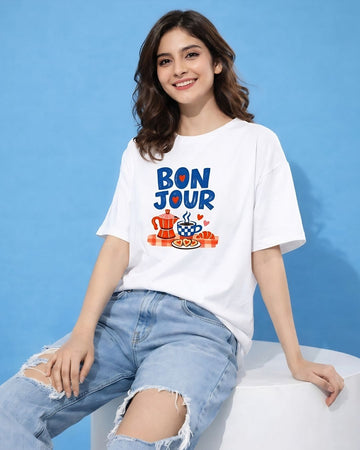 BONJOUR WOMEN OVERSIZED GRAPHIC T-SHIRT