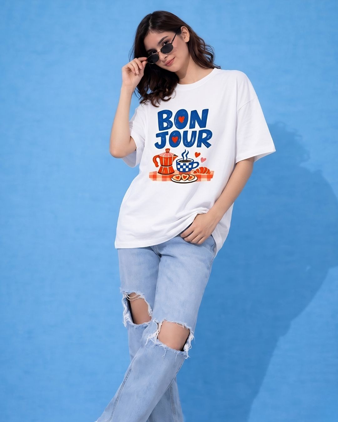 BONJOUR WOMEN OVERSIZED GRAPHIC T-SHIRT