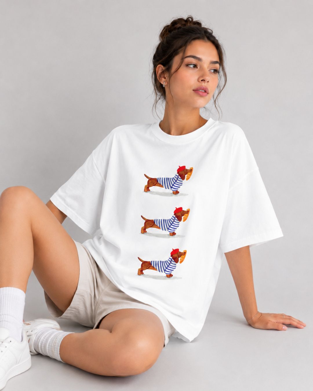 BONJOUR PUP WOMEN OVERSIZED GRAPHIC T-SHIRT