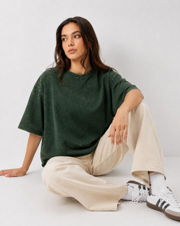 BOTTLE GREEN ACID WASH WOMEN'S OVERSIZED T-SHIRT
