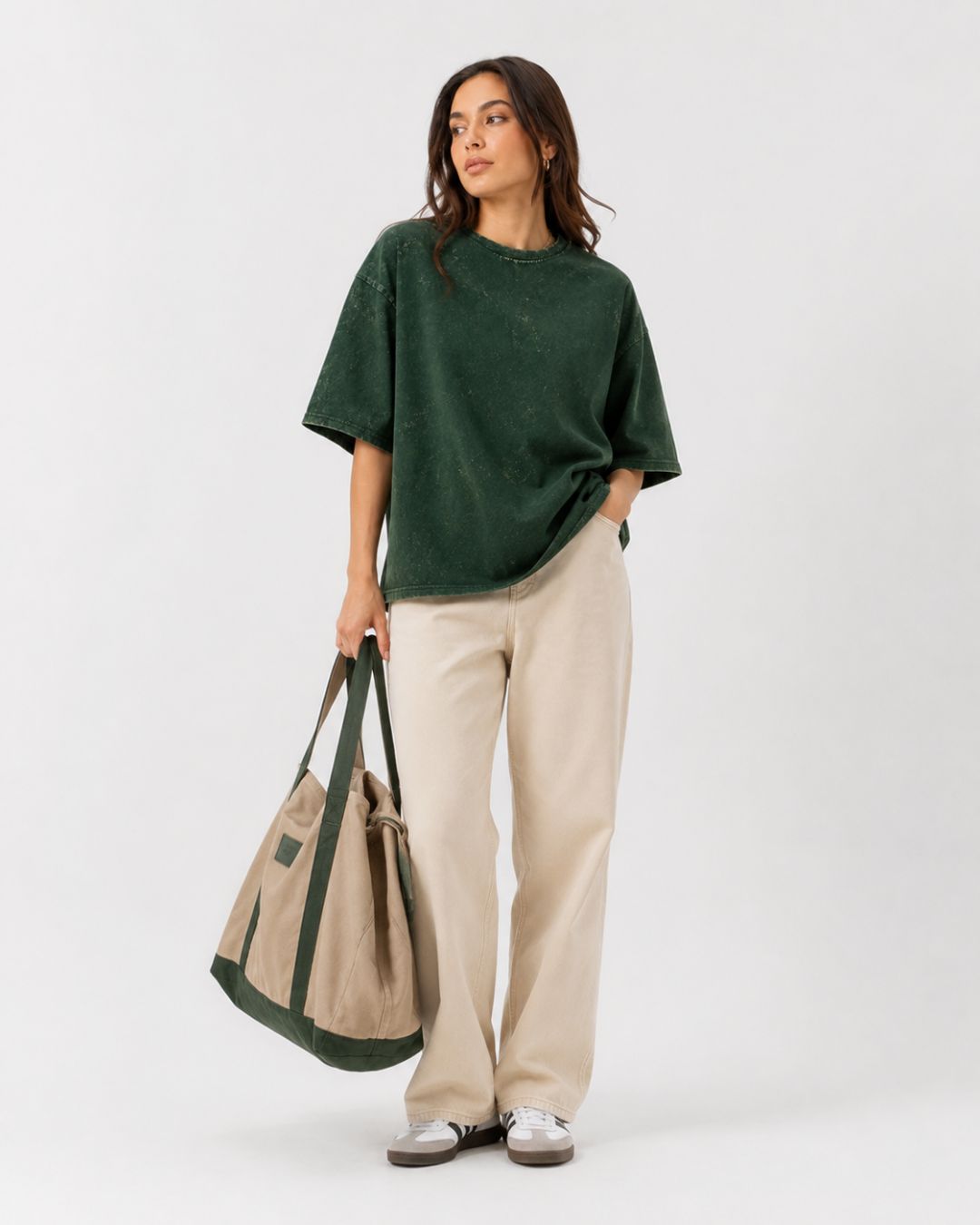 BOTTLE GREEN ACID WASH WOMEN'S OVERSIZED T-SHIRT