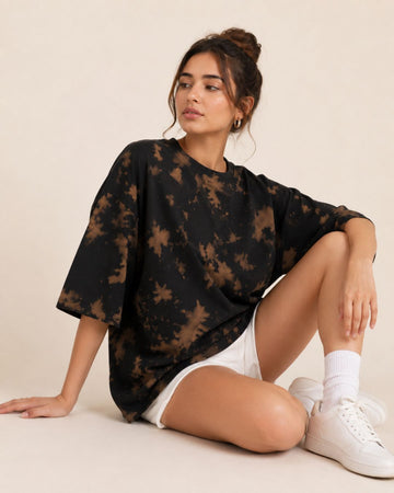 BROWN & BLACK TIE DYE WOMEN'S OVERSIZED T-SHIRT