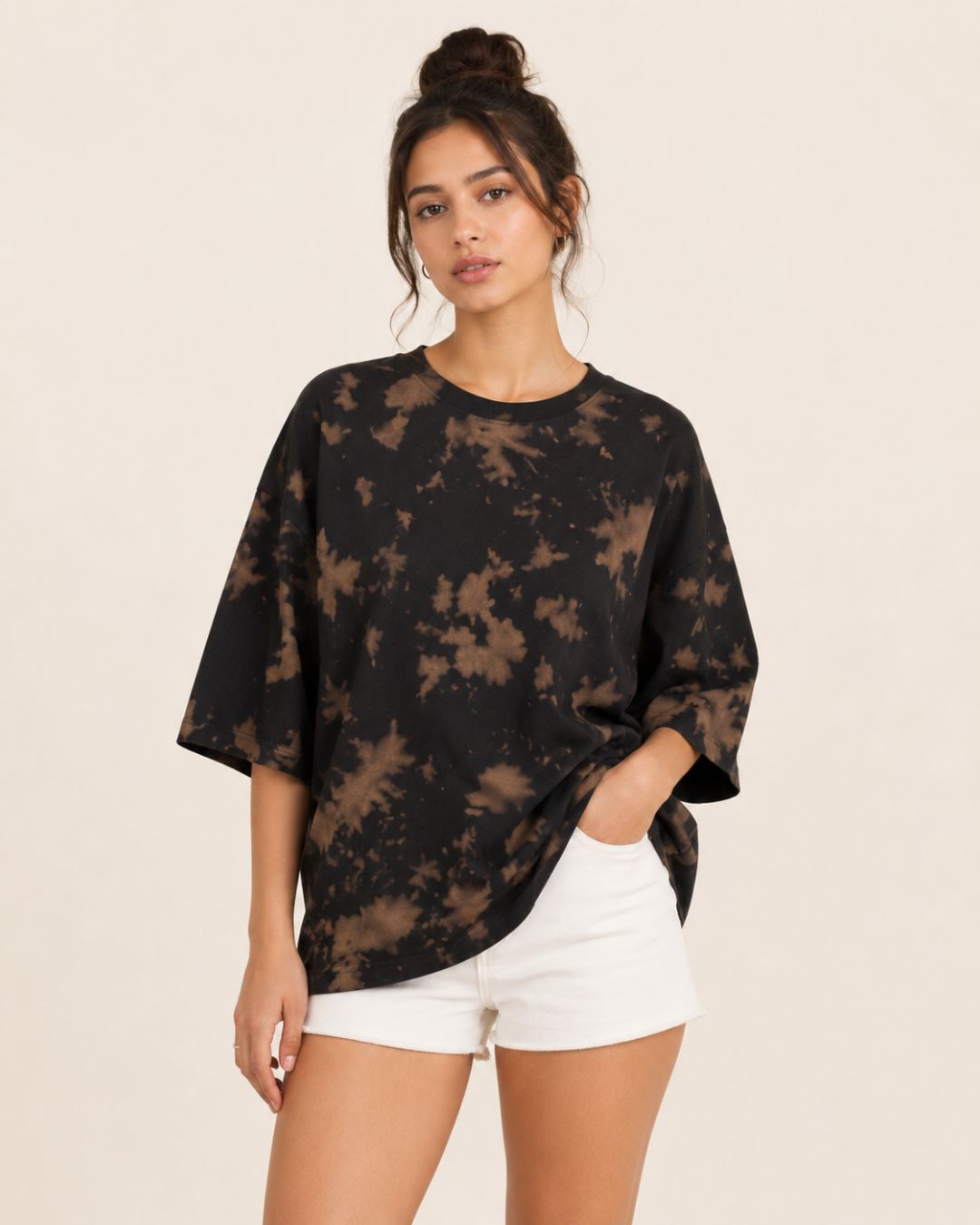 BROWN & BLACK TIE DYE WOMEN'S OVERSIZED T-SHIRT