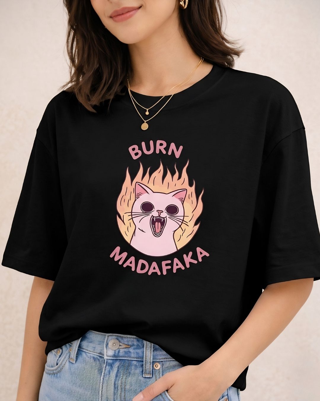 BURN MADAFAKA WOMEN OVERSIZED GRAPHIC T-SHIRT
