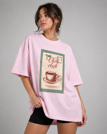 CHAI CLUB WOMEN OVERSIZED GRAPHIC T-SHIRT
