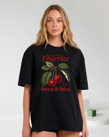 CHERRIES WOMEN OVERSIZED GRAPHIC T-SHIRT