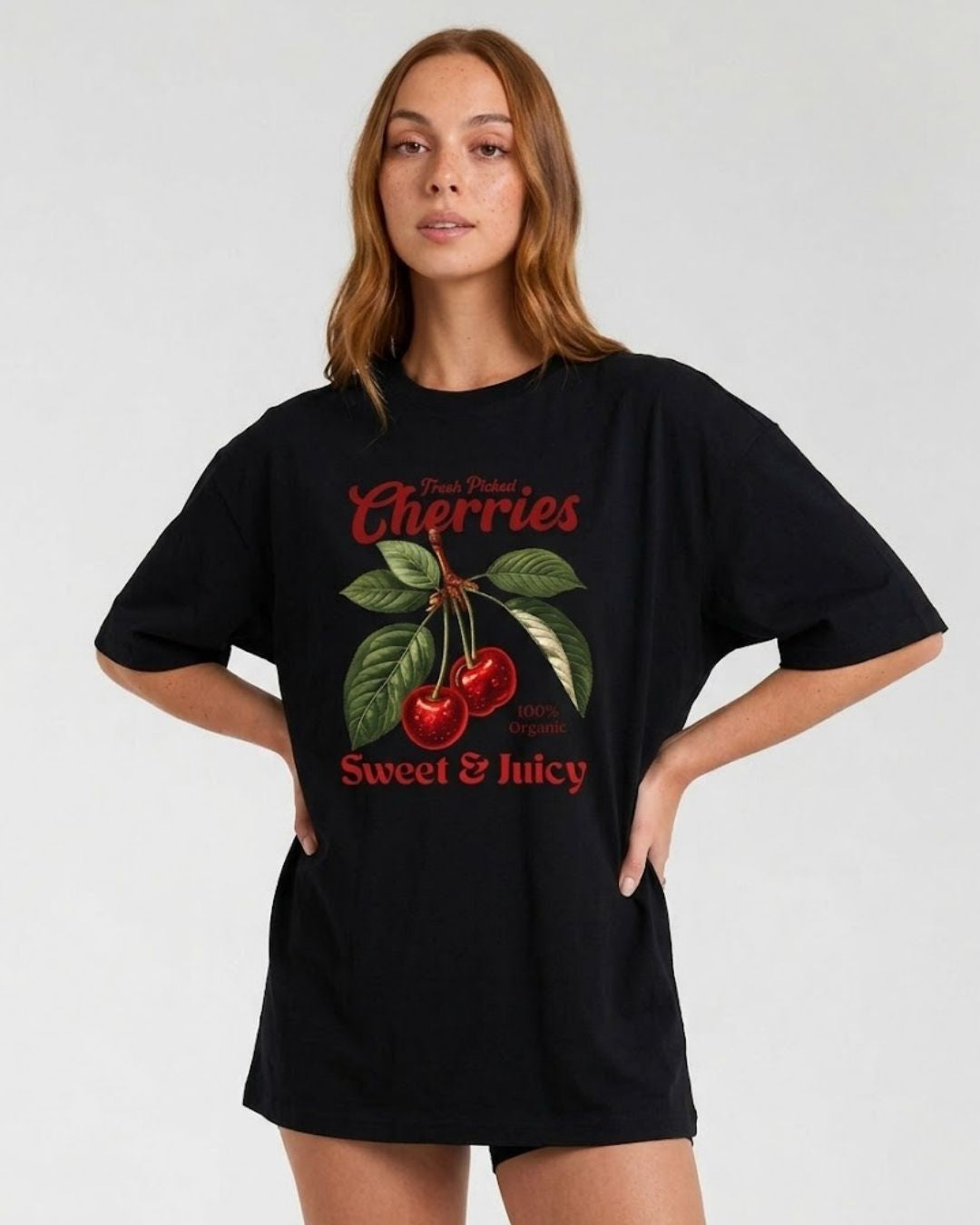 CHERRIES WOMEN OVERSIZED GRAPHIC T-SHIRT