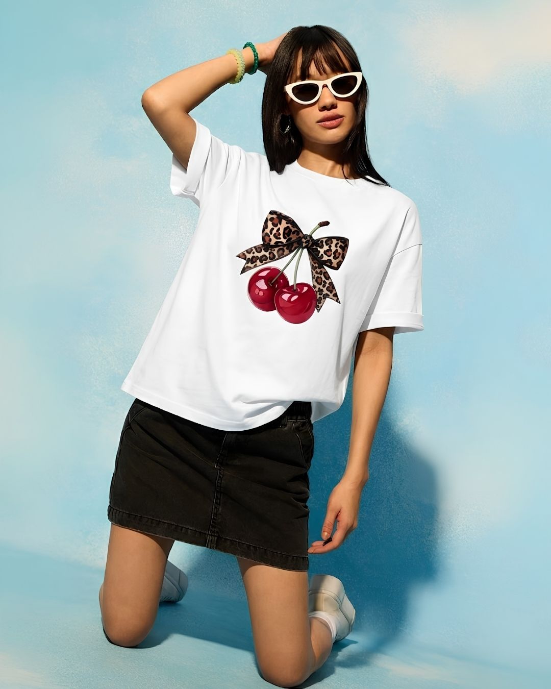 CHERRY BOW WOMEN OVERSIZED GRAPHIC T-SHIRT
