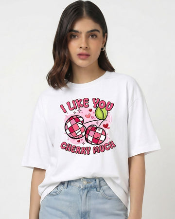 CHERRY MUCH WOMEN OVERSIZED GRAPHIC T-SHIRT