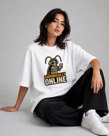 CHRONICALLY ONLINE WOMEN OVERSIZED GRAPHIC T-SHIRT