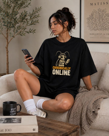 CHRONICALLY ONLINE WOMEN OVERSIZED GRAPHIC T-SHIRT