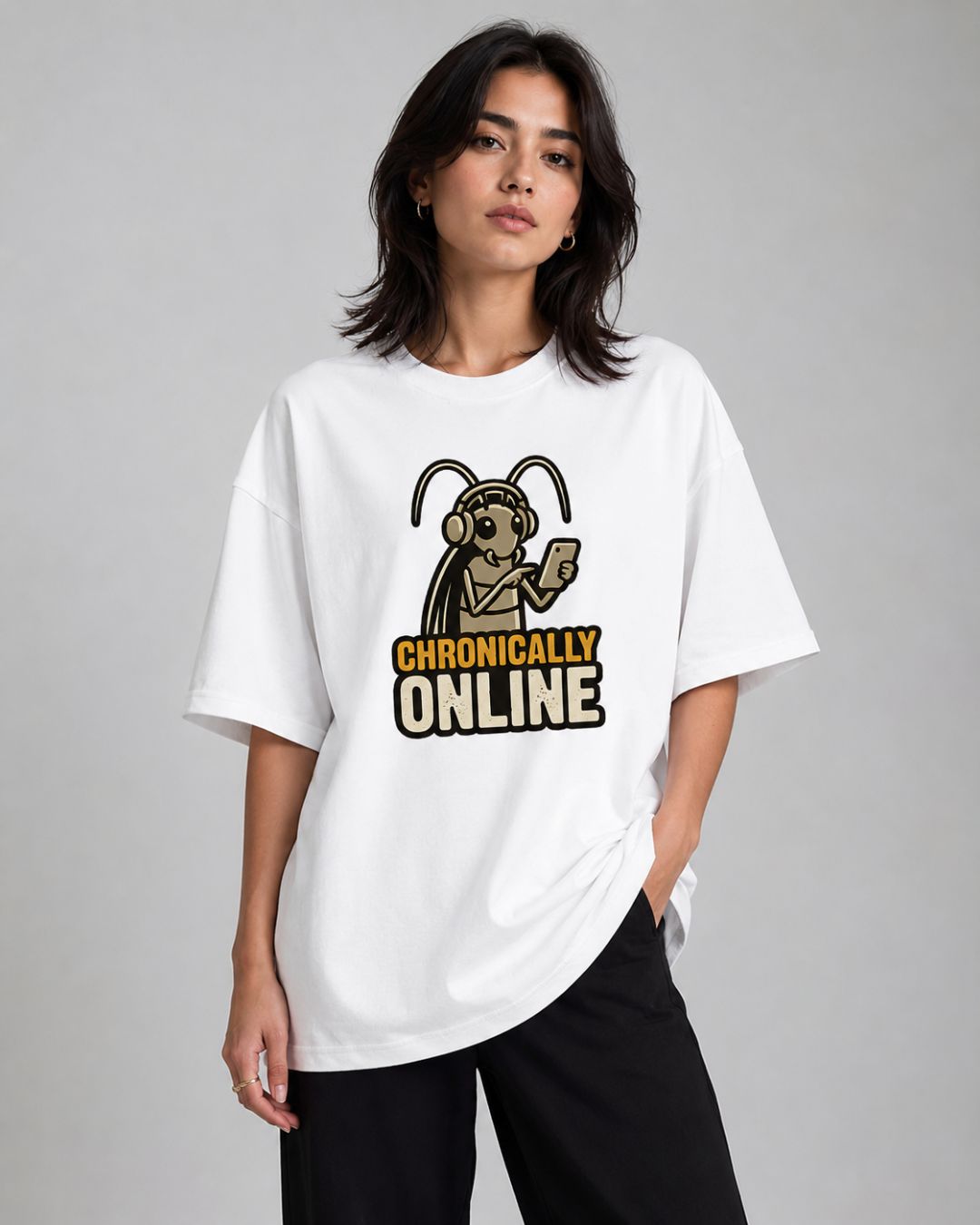 CHRONICALLY ONLINE WOMEN OVERSIZED GRAPHIC T-SHIRT