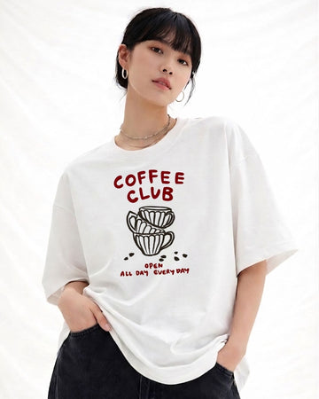 COFFEE CLUB WOMEN OVERSIZED GRAPHIC T-SHIRT