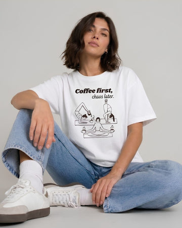 COFFEE FIRST WOMEN OVERSIZED GRAPHIC T-SHIRT