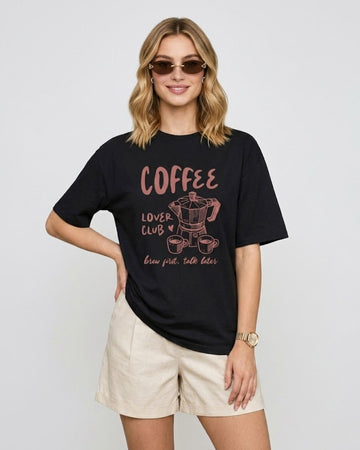 COFFEE LOVER CLUB WOMEN OVERSIZED GRAPHIC T-SHIRT