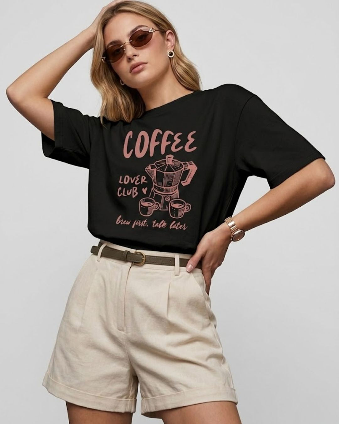 COFFEE LOVER CLUB WOMEN OVERSIZED GRAPHIC T-SHIRT
