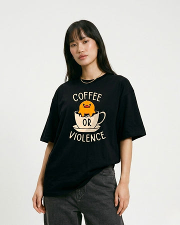 COFFEE OR VIOLENCE WOMEN OVERSIZED GRAPHIC T-SHIRT