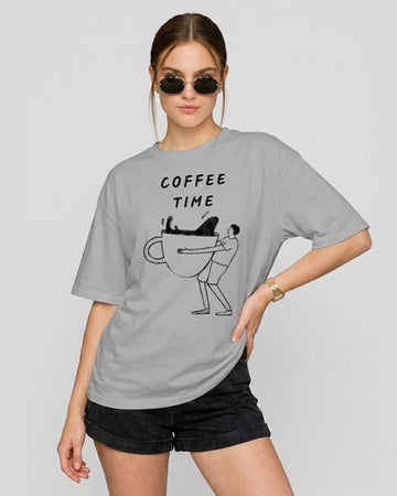 COFFEE TIME WOMEN OVERSIZED GRAPHIC T-SHIRT