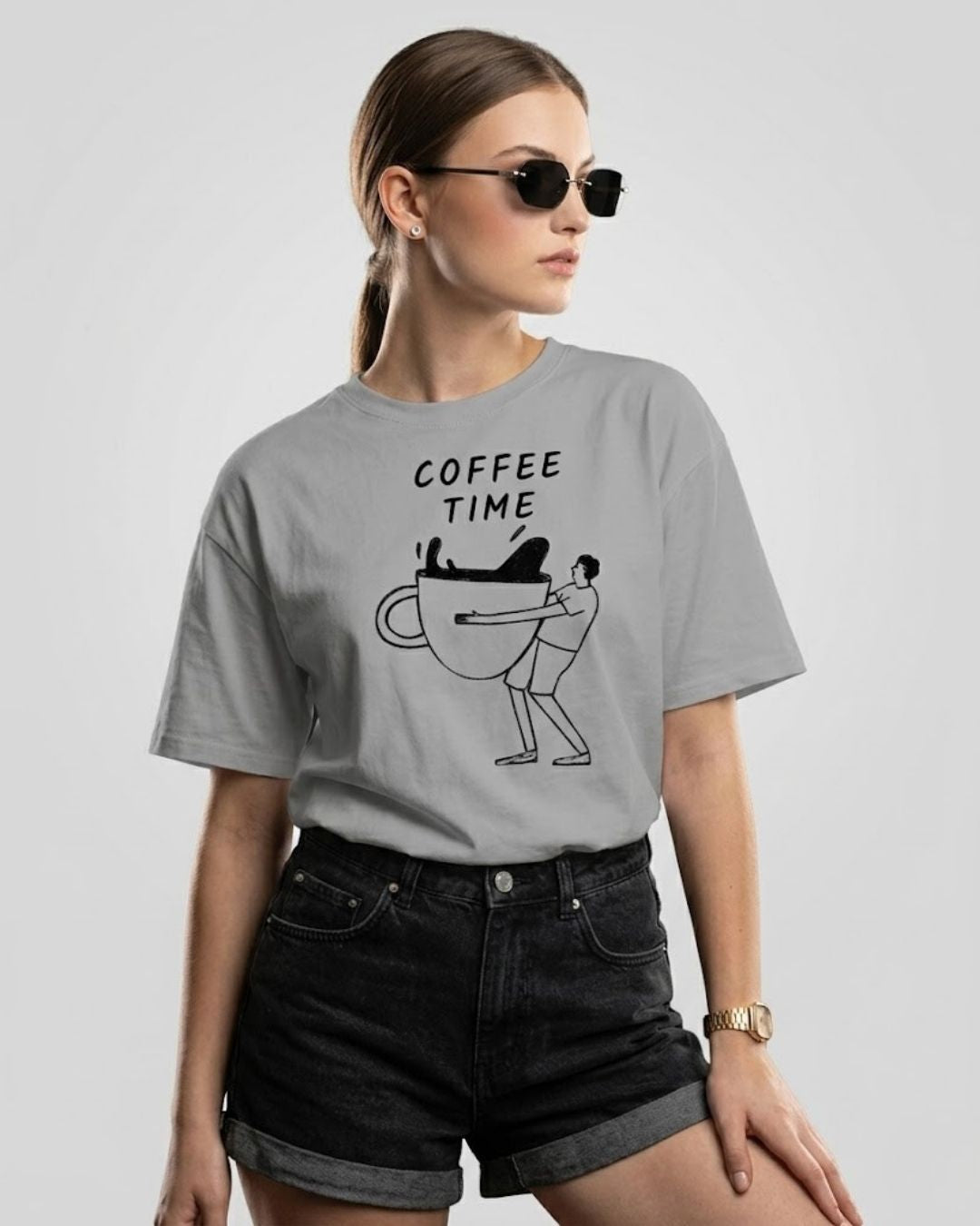 COFFEE TIME WOMEN OVERSIZED GRAPHIC T-SHIRT