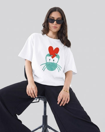 CRAB YOUR HEART WOMEN OVERSIZED GRAPHIC T-SHIRT