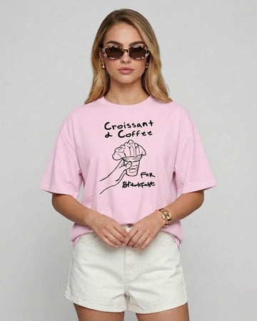 CROISSANT & COFFEE WOMEN OVERSIZED GRAPHIC T-SHIRT