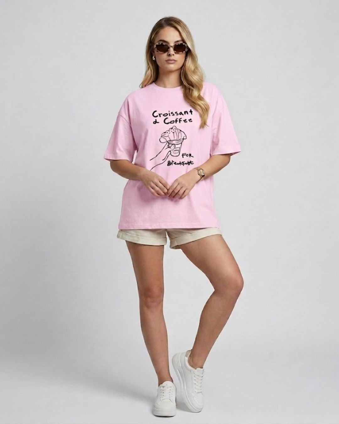 CROISSANT & COFFEE WOMEN OVERSIZED GRAPHIC T-SHIRT