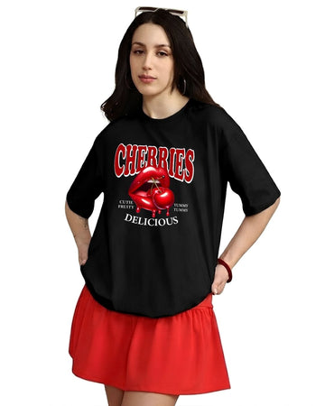 DELICIOUS CHERRIRS WOMEN OVERSIZED GRAPHIC T-SHIRT