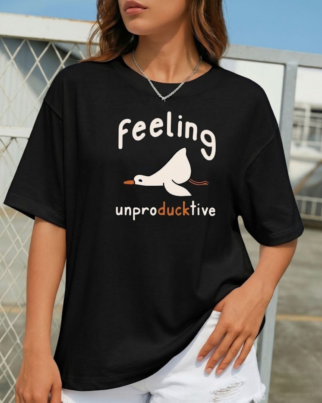 FEELING UNPRODUCKTIVE WOMEN OVERSIZED GRAPHIC T-SHIRT