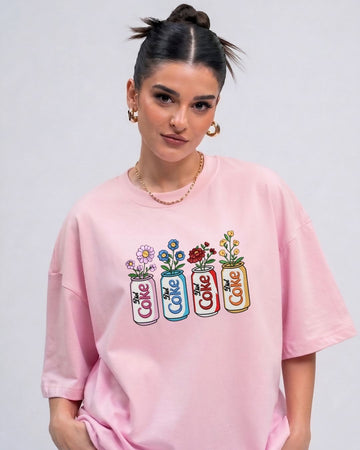 FLORAL COKE WOMEN OVERSIZED GRAPHIC T-SHIRT