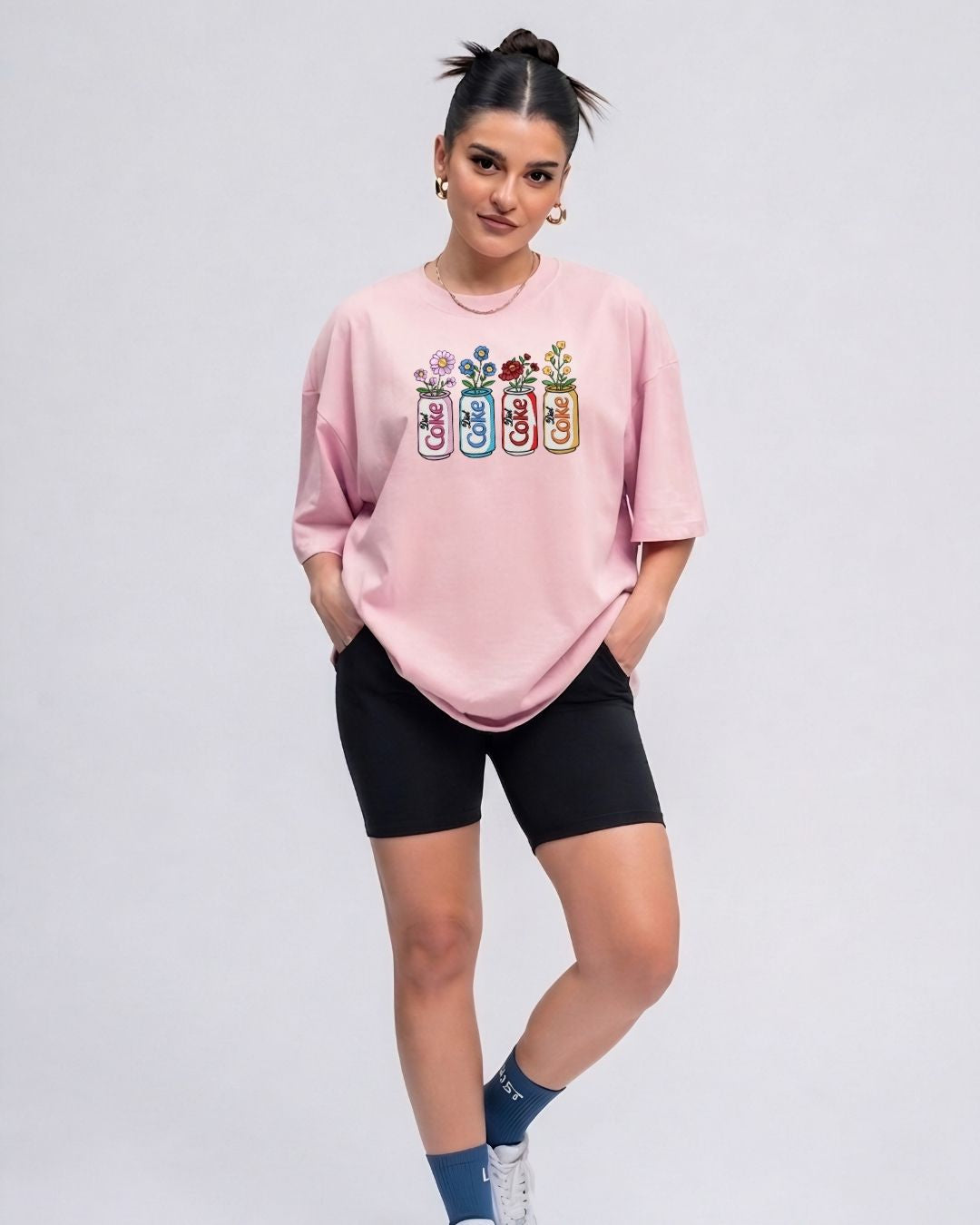 FLORAL COKE WOMEN OVERSIZED GRAPHIC T-SHIRT
