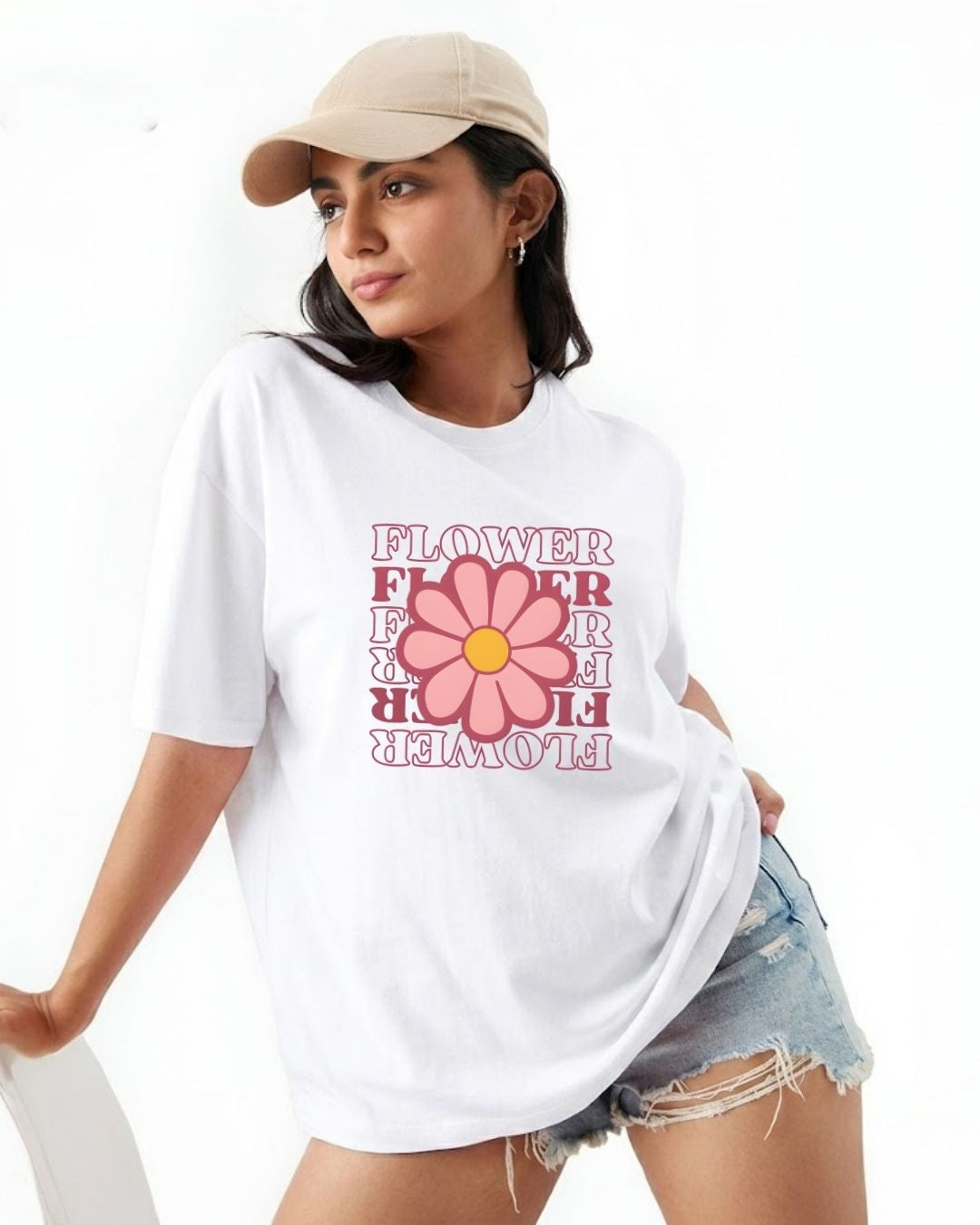 FLOWER WOMEN OVERSIZED GRAPHIC T-SHIRT