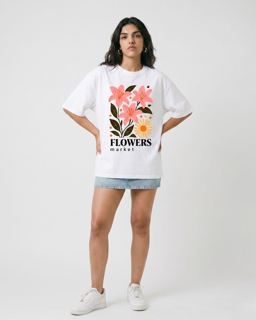 FLOWERS MARKET WOMEN OVERSIZED GRAPHIC T-SHIRT