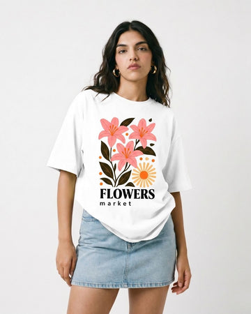 FLOWERS MARKET WOMEN OVERSIZED GRAPHIC T-SHIRT