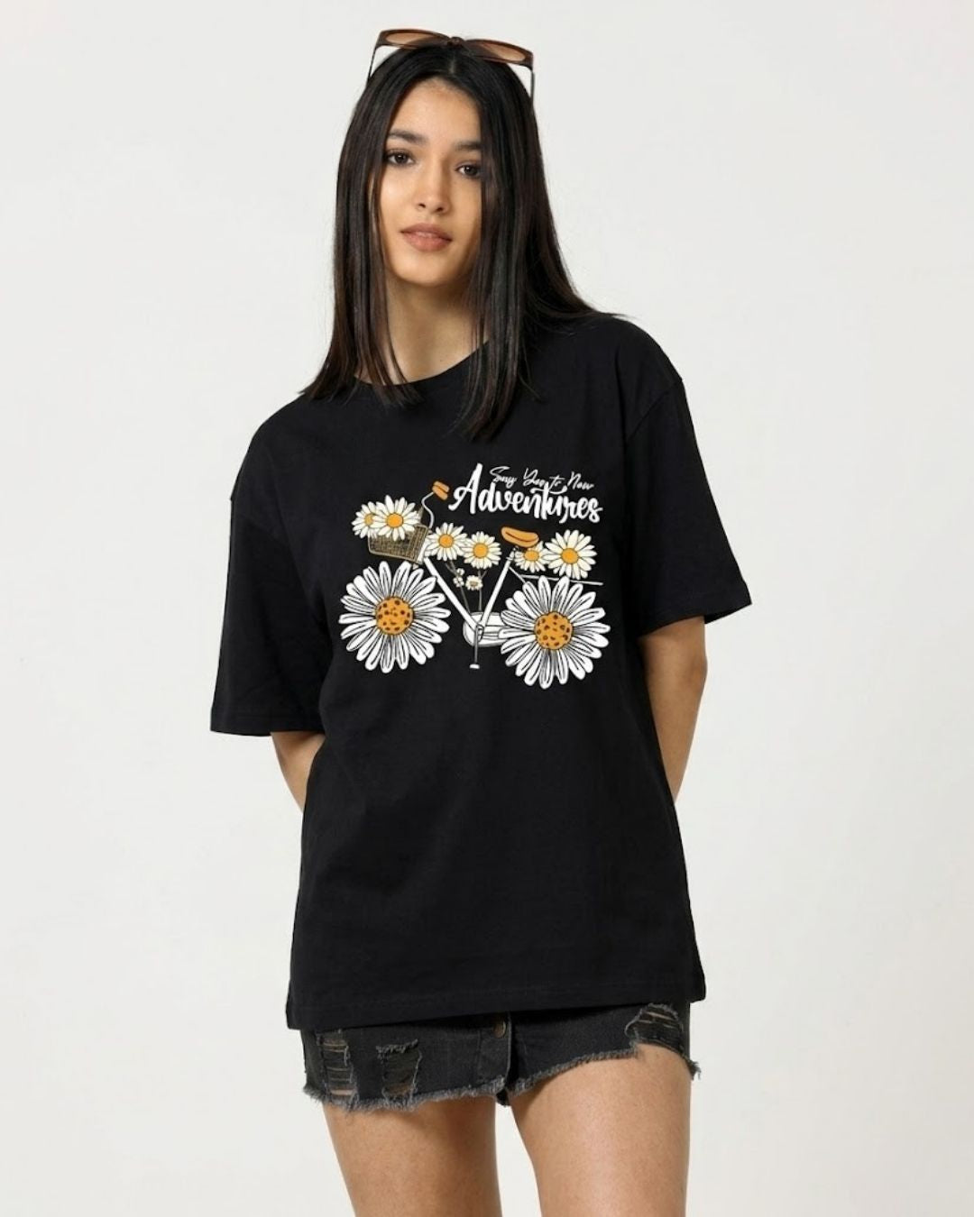 FLOWER CYCLE WOMEN OVERSIZED GRAPHIC T-SHIRT
