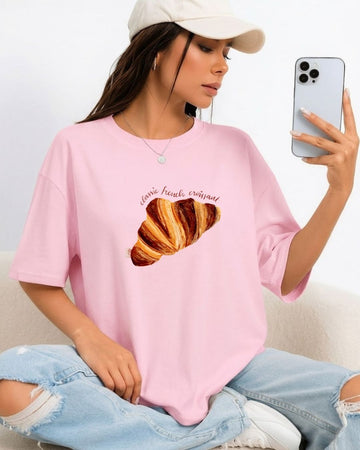 FRENCH CROISSANT WOMEN OVERSIZED GRAPHIC T-SHIRT