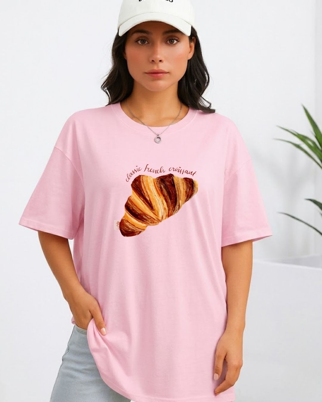 FRENCH CROISSANT WOMEN OVERSIZED GRAPHIC T-SHIRT