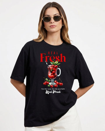FRESH CHERRY WOMEN OVERSIZED GRAPHIC T-SHIRT