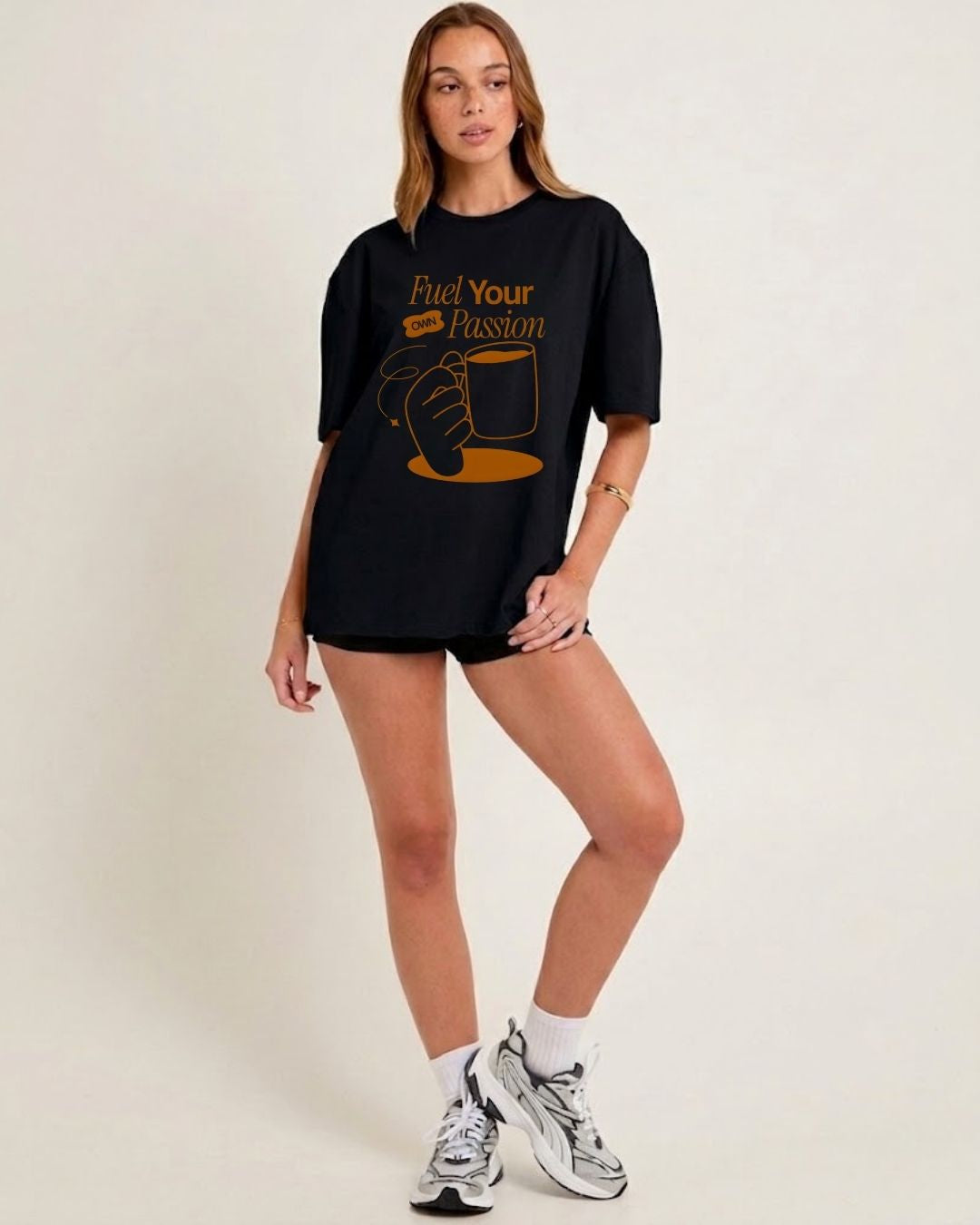 FUEL YOUR OWN PASSION WOMEN OVERSIZED GRAPHIC T-SHIRT