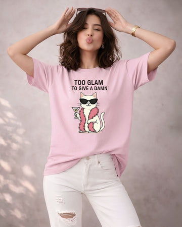GLAM KITTY WOMEN OVERSIZED GRAPHIC T-SHIRT