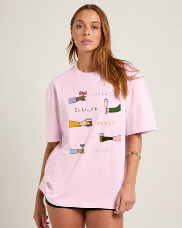 GLOBAL CHEERS WOMEN OVERSIZED GRAPHIC T-SHIRT