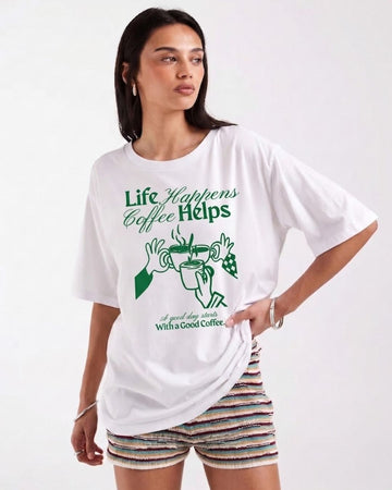 GOOD COFFEE WOMEN OVERSIZED GRAPHIC T-SHIRT