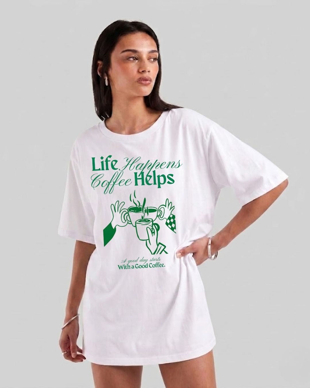 GOOD COFFEE WOMEN OVERSIZED GRAPHIC T-SHIRT