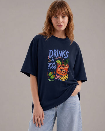 GOOD VIBES WOMEN OVERSIZED GRAPHIC T-SHIRT